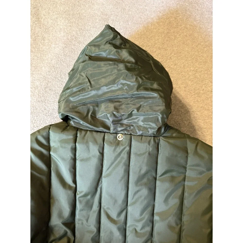 Vintage 70s Sears Coat Mens LT Green Nylon Puffer Work Insulated Workwear Hood